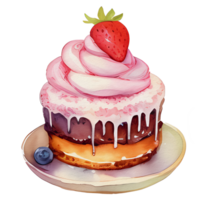 watercolor cupcake pancake with strawberry on top, ai generative png