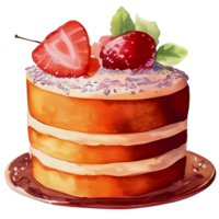 watercolor cake with strawberry on top, ai generative png