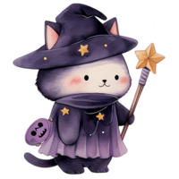 watercolor cute halloween cat, cat witch, ai generative png