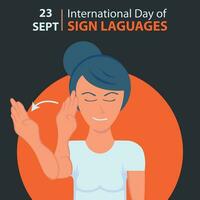 illustration vector graphic of a woman doing sign language gestures with hands, perfect for international day, international day of sign languages, celebrate, greeting card, etc.