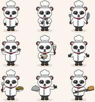 Vector Illustration of Cute Panda wearing chef uniform. Flat Cartoon Style. Set of Cute Animal Characters in Chef Uniform. Vector illustration in isolated background