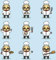 Vector Illustration of Cute Sloth wearing chef uniform. Flat Cartoon Style. Set of Cute Animal Characters in Chef Uniform. Vector illustration in isolated background