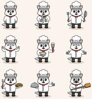 vector ilustración de linda lobo vistiendo cocinero uniforme. plano dibujos animados estilo. conjunto de linda animal caracteres en cocinero uniforme. vector ilustración en aislado antecedentes.