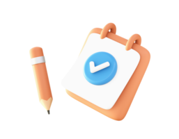 3d Orange reminder note with pencil and checklist icon for UI UX web mobile apps social media ads design png
