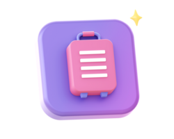 3d render of purple luggage suitcase side icon for UI UX web mobile apps social media ads design png