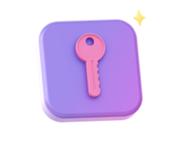 3d render of purple lock key side icon for UI UX web mobile apps social media ads design png