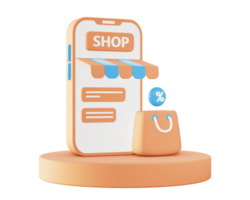 3d Orange smartphone and shopping icon for UI UX web mobile apps social media ads design png