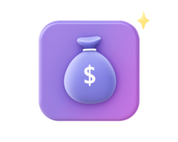 3d render of purple money bag icon for UI UX web mobile apps social media ads design png