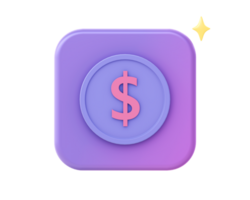 3d render of purple coin and money icon for UI UX web mobile apps social media ads design png