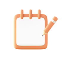 3d arancia vuoto carta Nota con matita icona per ui UX ragnatela mobile applicazioni sociale media Annunci design png