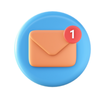 3d Orange mail or message notification icon for UI UX web mobile apps social media ads design png