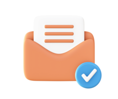 3d orange e-post eller meddelande inkorg med checklista ikon för ui ux webb mobil appar social media annonser design png