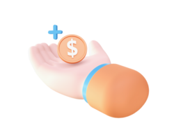 3d hand with coin icon for UI UX web mobile apps social media ads design png