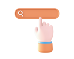 3d naranja buscar bar con mano gesto icono para ui ux web móvil aplicaciones social medios de comunicación anuncios diseño png