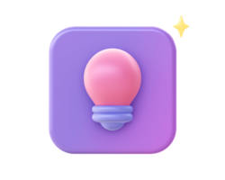 3d hacer de púrpura ligero bulbo icono para ui ux web móvil aplicaciones social medios de comunicación anuncios diseño png