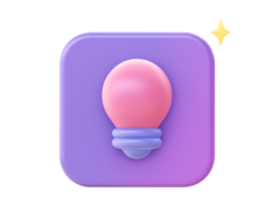 3d render of purple light bulb icon for UI UX web mobile apps social media ads design png