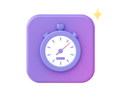 3d render of purple stopwatch time icon for UI UX web mobile apps social media ads design png