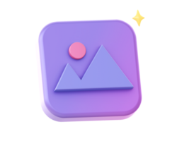 3d render of purple picture image photo side icon for UI UX web mobile apps social media ads design png