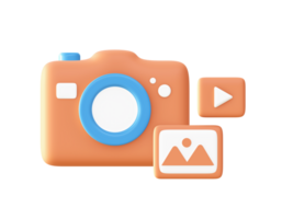 3d Orange photo video and camera icon for UI UX web mobile apps social media ads design png