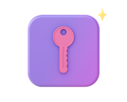 3d render of purple lock key icon for UI UX web mobile apps social media ads design png