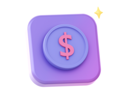 3d render of purple coin and money side icon for UI UX web mobile apps social media ads design png