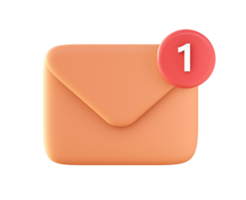 3d Orange mail notification reminder icon for UI UX web mobile apps social media ads design png
