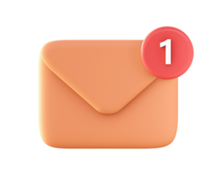 3d Orange mail notification reminder icon for UI UX web mobile apps social media ads design png