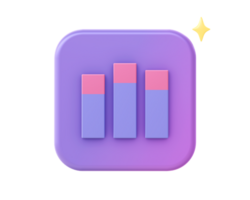 3d render of purple infographic bar chart icon for UI UX web mobile apps social media ads design png