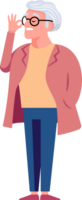 anziano donna piatto stile cartone animato illustrazione. anziano le persone. png