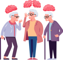 Senior Mental Health. Flat Style Cartoon Illustration of an Elderly Woman with Memory Issues and Brain Problems. png