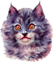 fofa peludo gato com brilhante aquarelas gerado por IA png