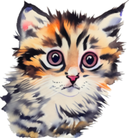 mignonne velu chat avec brillant aquarelles généré par ai png