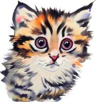 fofa peludo gato com brilhante aquarelas gerado por IA png