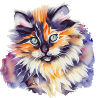 Cute furry cat with bright watercolors Al Generative png