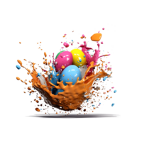 Creative Easter design concept with Multi color painted White Easter Egg with splash of paints on transparent background png