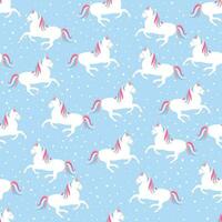 Seamless unicorn pattern on blue background with stars. Print funny for fabric, paper and web. vector