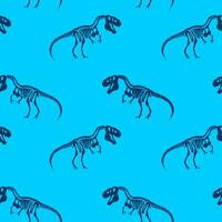 Dinosaurs skeleton tyrannosaur seamless pattern. Original print for T-shirts, textiles, web. Blue background. vector