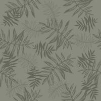 Summer art illustration grunge background of tropical leaves in grey. Abstract palm leaf in monochrome colors, vector seamless background.