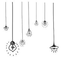 Hand drawn light bulb icons with concept of idea. Doodle style. Vector illustration.