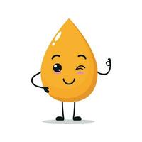 Cute gold drop character. Funny smiling and urine cartoon emoticon in flat style. yellow emoji vector illustration