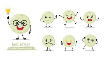 cute moon cartoon with many expressions. different activity pose vector illustration flat design set.