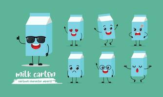 cute milk box cartoon with many expressions. different activity pose vector illustration flat design set with sunglasses.