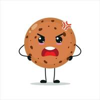 linda enojado Galleta personaje. gracioso enojado galleta dibujos animados emoticon en plano estilo. panadería emoji vector ilustración