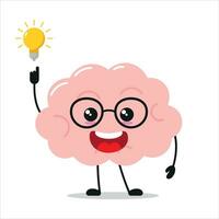 Cute smart brain character. Funny brain got inspiration idea cartoon emoticon in flat style. encephalon emoji vector illustration