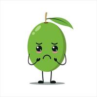 linda melancólico aceituna personaje. gracioso triste aceituna dibujos animados emoticon en plano estilo. Fruta emoji vector ilustración