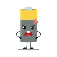 Cute angry battery character. Funny mad array cartoon emoticon in flat style. power unit emoji vector illustration