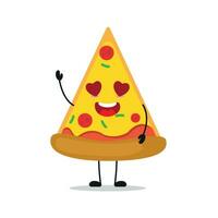 linda contento Pizza personaje. gracioso otoño en amor tarta dibujos animados emoticon en plano estilo. comida emoji vector ilustración