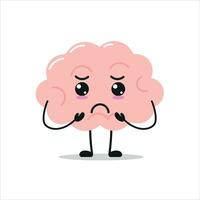 Cute gloomy brain character. Funny sad brain cartoon emoticon in flat style. encephalon emoji vector illustration