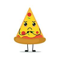 Cute gloomy pizza character. Funny sad pie cartoon emoticon in flat style. food emoji vector illustration