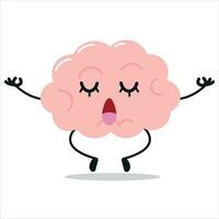 Cute relax brain character. Funny yoga brain cartoon emoticon in flat style. encephalon emoji meditation vector illustration